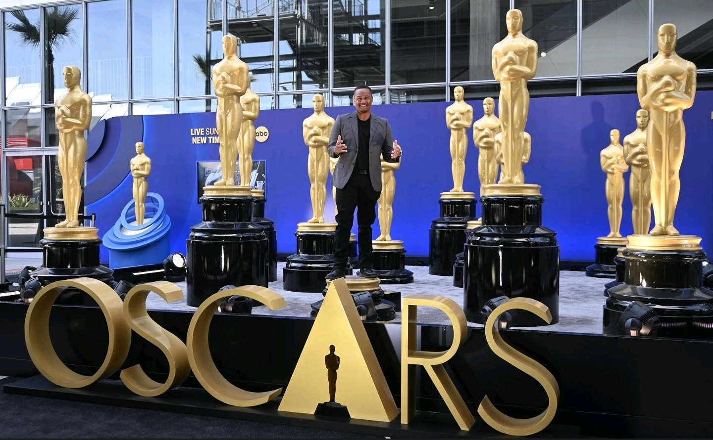 E'Ian West at the Oscars statue installation outside the Academy E'Ian West at the Oscars statue installation outside the Academy