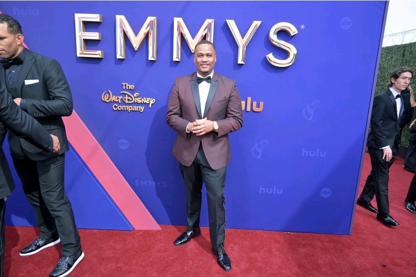 E'Ian West on the Emmys red carpet at the Walt Disney Company and Hulu step and repeat E'Ian West on the Emmys red carpet at the Walt Disney Company and Hulu step and repeat
